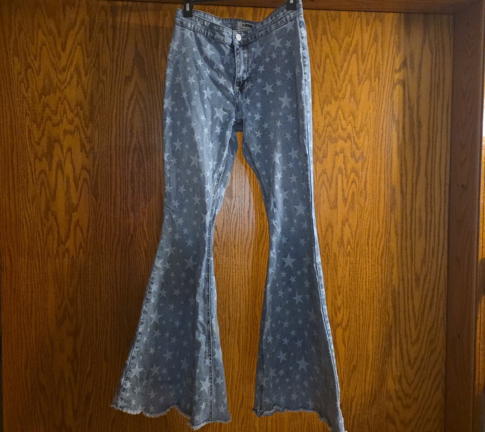 ROCK & ROLL Star-Print Light Blue Bell Jeans